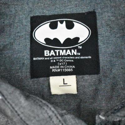 Bats/Batman Shirt, Size Large, Gray w/ White Bats, Short Sleeve Button Up Shirt