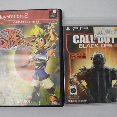 2 Video Games: PS2 Jak & Daxter Rated E & PS3 Call of Duty Black Ops Rated M