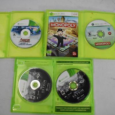3 Video Games for XBOX 360: Adventure Time, Monopoly, & Skyrim