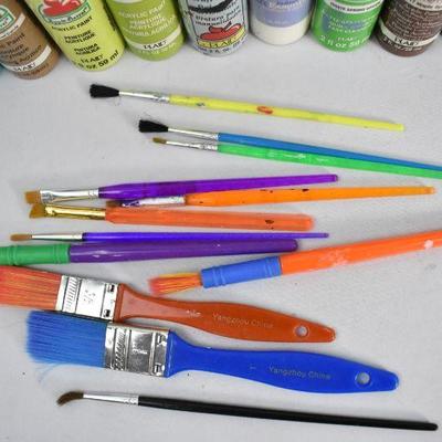 29 Bottles of Acrylic Paint & 12 Paint Brushes