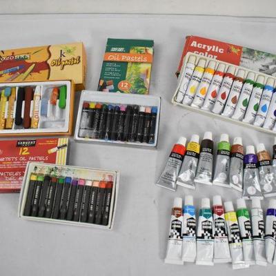 36 Artist Oil Pastels & 35 Small Tubes of Acrylic Paints