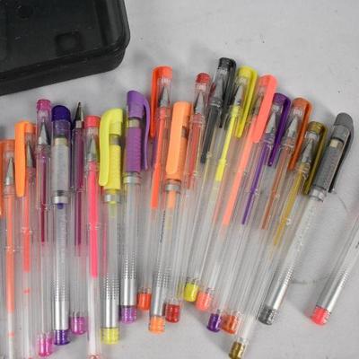 35 Gel Pens in Gray Pencil Case