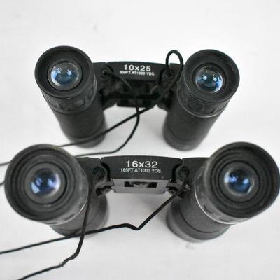 2 Pairs of Bushnell Binoculars: 10x25 & 16x32