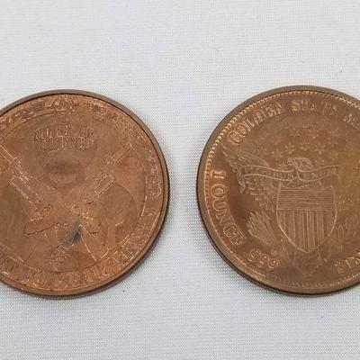 Two .999 Fine Copper Coins: Apocalypze/Right to Bear Arms, Liberty
