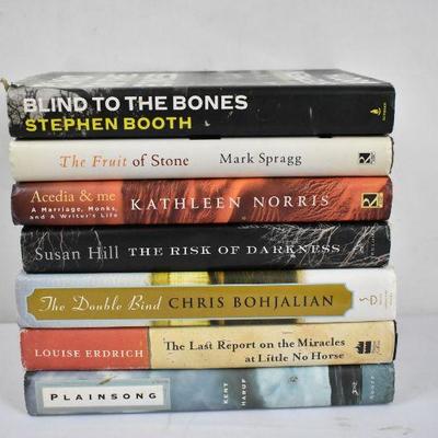7 Hardcover Fiction Books: Blind to the Bones -to- Plainsong