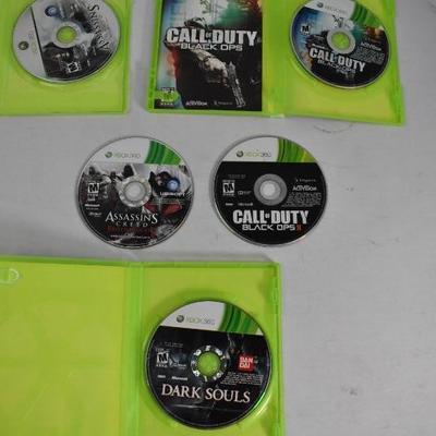 5 Video Games XBOX 360: Assassin's Creed, Call of Duty, Dark Souls