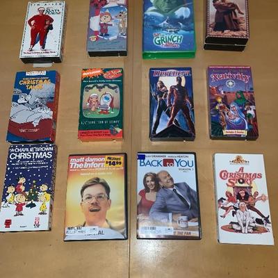 Assortment of 10 VHS Tapes and 2 DVDâ€™s