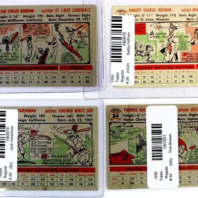 1956 TOPPS BASEBALL CARDS SET OF 4 - #27 #28 #29 #34 - VG / VGX / EX