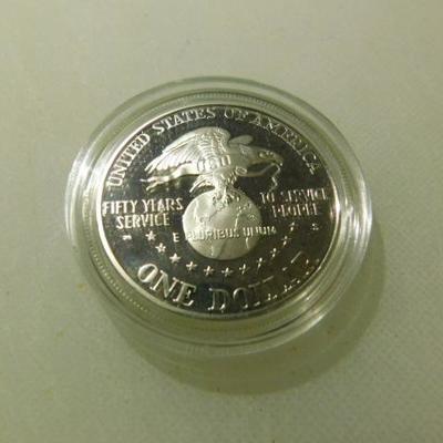 US 5oth Anniversary USO 1991 Proof Silver Dollar in Case with COA