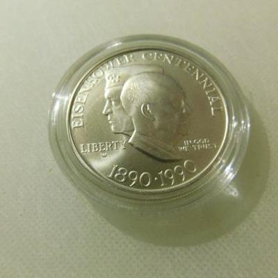 1990 Eisenhower Proof Silver Dollar in Velvet Case with COA