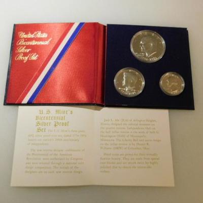 Lot 2:  US Mint Bicentennial 1976 Silver Proof 3 Coin Set 40% in Case with COA