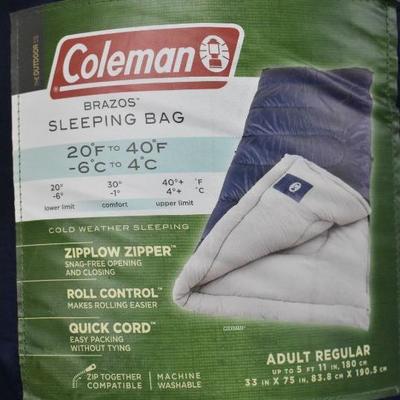 Coleman Brazos Sleeping Bag, Navy & Tan - New
