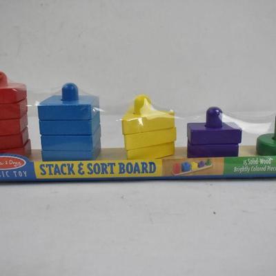 Melissa & Doug Stack & Sort Board 15 Pc Solid Wood Brightly Colored Pieces - New