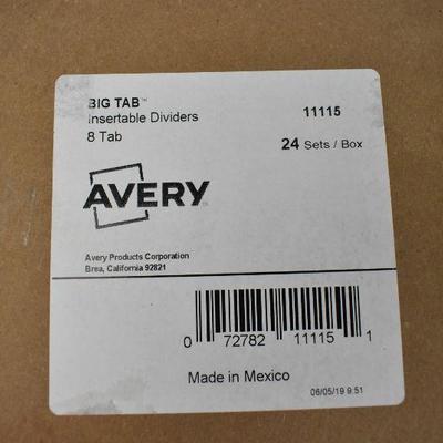 Avery Big Tab Insertable Dividers 8 Tab, 24 Sets Per Box, 2 Boxes - New