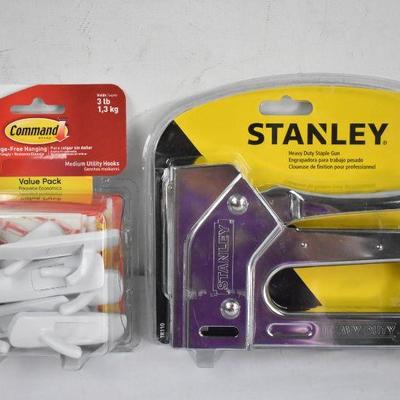 3M Command Hooks (Package of 8) and Stanley Heavy Duty Staple Gun - New