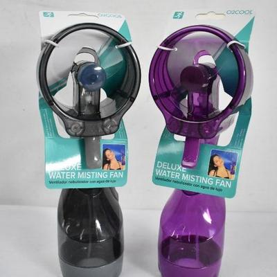 Two Deluxe Water Misting Fans: 1 Black & 1 Purple - New
