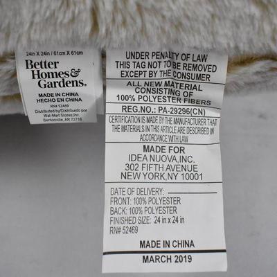 BH&G Luxe Faux Fur Super Soft Throw Pillow, Cream Colored, 24