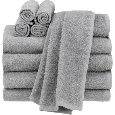 10 Piece Towel Set, Gray: 4 Bath Towels, 2 Hand Towels, 4 Washcloths - New