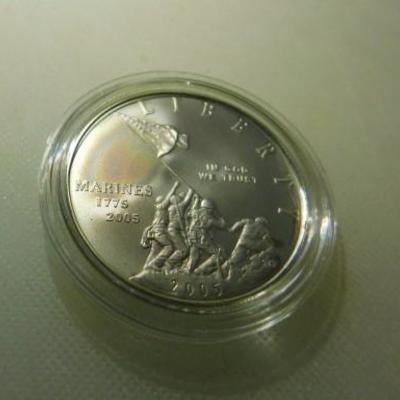 Marine Corps 230 Anniversary UNC 2005 Iwo Jima Silver $1 Coin