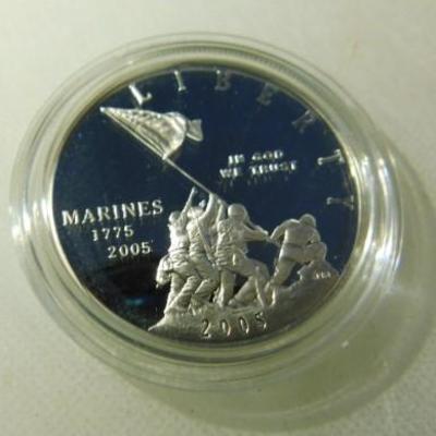 Marine Corps 230 Anniversary Proof 2005 Iwo Jima Silver $1 Coin