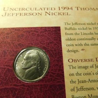 Thomas Jefferson UNC Coinage and Currency Set Silver Dollar, Nickel, and $2 Bill