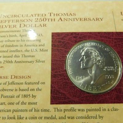 Thomas Jefferson UNC Coinage and Currency Set Silver Dollar, Nickel, and $2 Bill