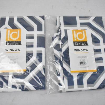 2x Intelligent Window Design Curtain Panels, Navy/Gray/White 42