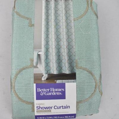 BH&G Fabric Shower Curtain, Aqua & Tan Scalloped Trellis, 72