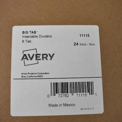 Avery Insertable Dividers, 8 Tab, 24 Sets/Box, 2 Boxes - New