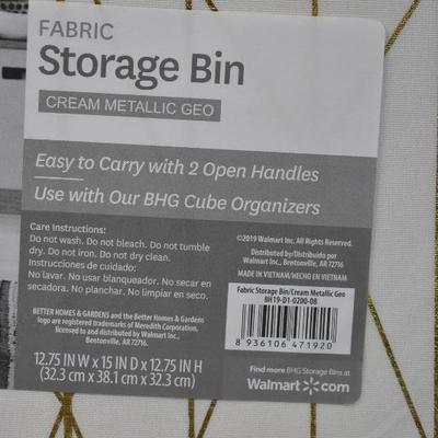 Better Homes and Gardens Fabric Storage Bins, Set of 2, Cream Metallic Geo - New