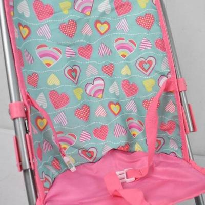 Doll Size Umbrella Stroller, Pink/Green/Hearts - New