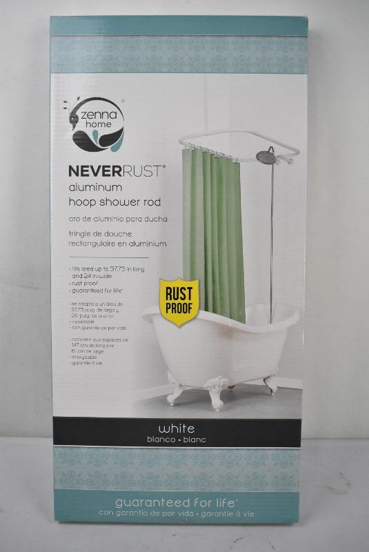 Aluminum Hoop Shower Rod, Never Rust, by Zenna Home, White New