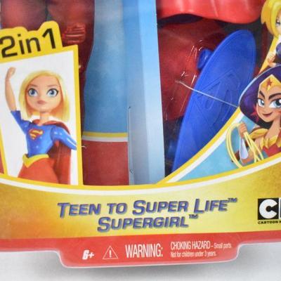 DC Super Hero Girls 2 in 1 Teen to Super Life Supergirl Action Figure Toy - New