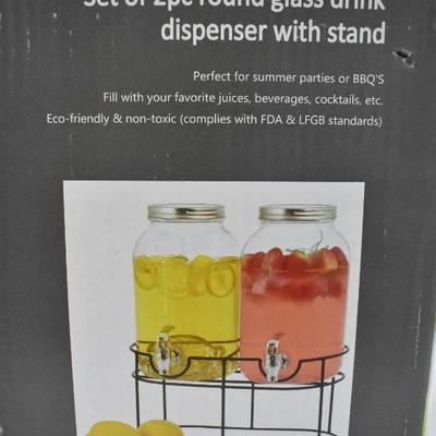Estilo Set of 2 pc Round Glass Drink Dispenser with Stand, 1 gallon each - New