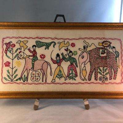Framed Horse & Elephant quilted and embroidery