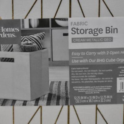 Better Homes and Gardens Fabric Storage Bins, Set of 2, Cream Metallic Geo - New