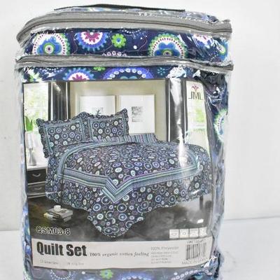King Size Quilt Set, Navy & Colorful Floral - New