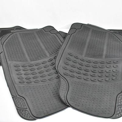 Black Solid Rubber Trimmable Front & Rear 3Pc Universal Car Truck Floor Mats Set - New