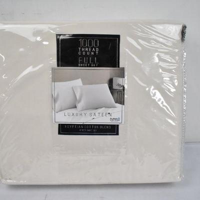Full Size Ivory Sheet Set, 1000 Thread Count Luxury Sateen Egyptian Cotton - New