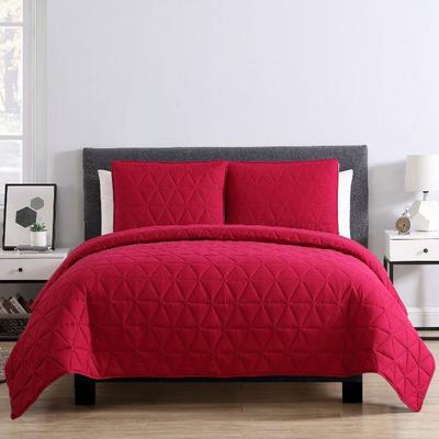 Mainstays 3 Pc Full/Queen Triangle Embossed Quilt Magenta Pink Burgundy - New