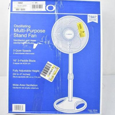 Lasko Oscillating Multi-Purpose Stand Fan, White - New