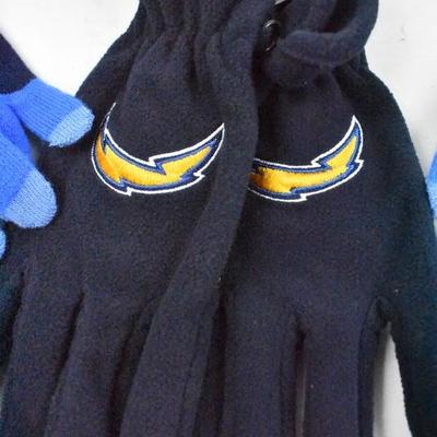 7 Piece NFL Chargers: 3 Hats, 3 Pairs of Gloves, & 1 Dog Collar - New