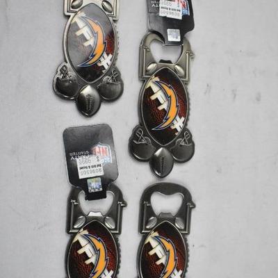 4 Bottle Openers, NFL Chargers - New