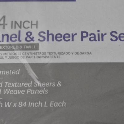BH&G 4 Pc Panel Set: Blue Textured Twill Weave & White Sheers 37x84
