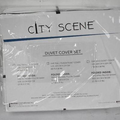 City Scene Zander Duvet Set, Full/Queen, White with Black Lines Design - New