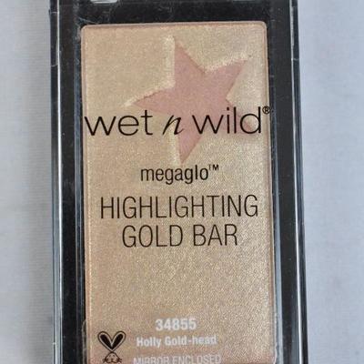 3pc Makeup: Wet n Wild Highlighting Gold Bar Eyeshadow Dark Brown Eyeliner - New