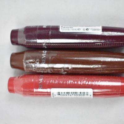 3pc Lipstick: Revlon Kiss Cushion Lip Tint Crimson, Chocolate, Violet - New