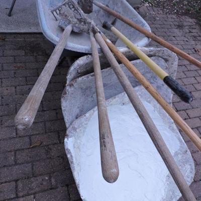 Wheelbarrow with Steel Mortar  Pans and Mixing Tools