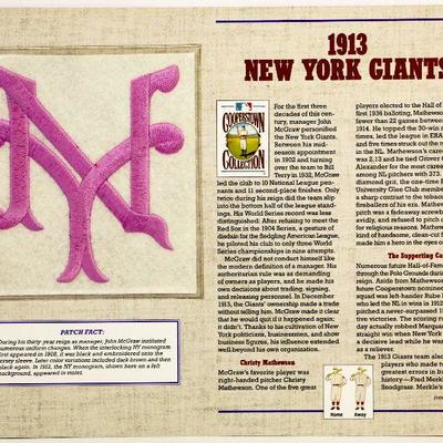 1913 NEW YORK GIANTS BASEBALL TEAM PATCH - Cooperstown Collection by Willabee & Ward