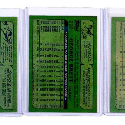 1982 TOPPS #195 #200 #383 MOLITOR / BRETT / PEREZ - 3 BASEBALL CARDS SET - EX